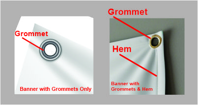Grommet and hem on banner comparison.